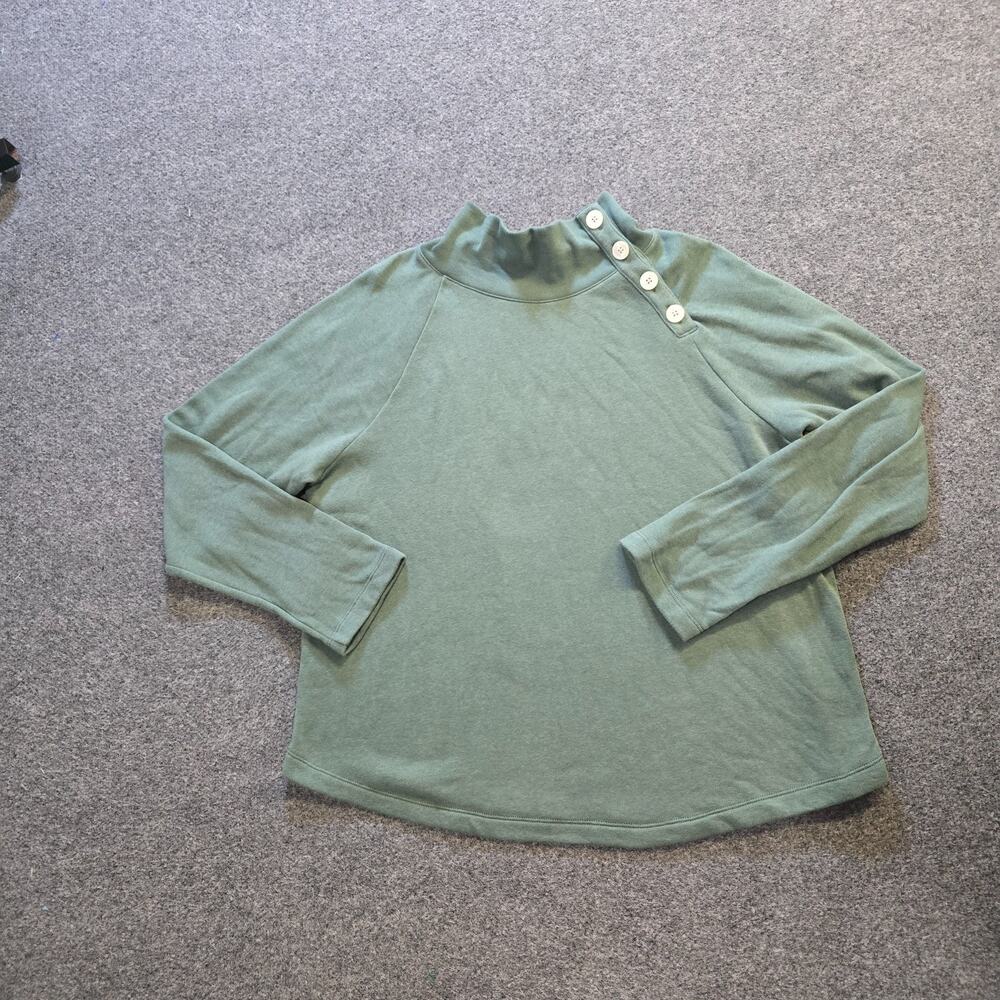 J Crew Sweater Women Size XL Green Turtleneck Button Casual Sweatshirt Lounge